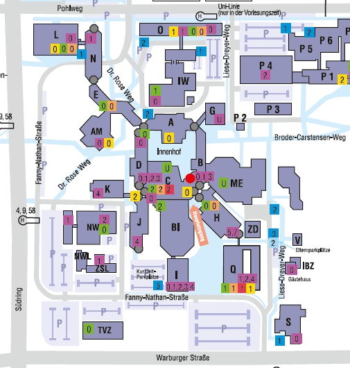 Lageplan der Universität Paderborn (Ausschnitt)